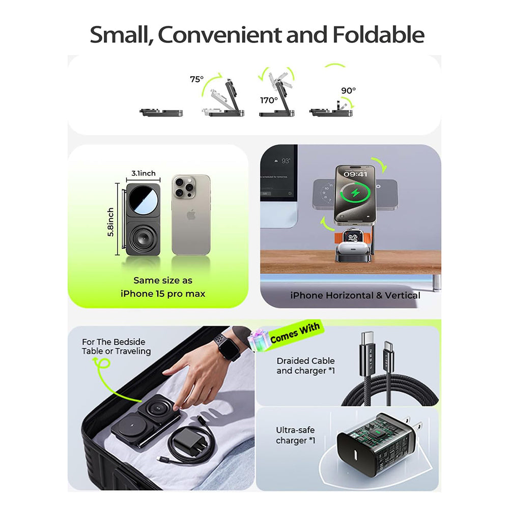 Caricabatterie Wireless Lisen 3in1, 15W, 1.67A, Nero YL0424010003