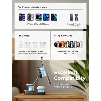 Caricabatterie Wireless Lisen 3in1, 15W, 1.67A, Nero YL0424010003