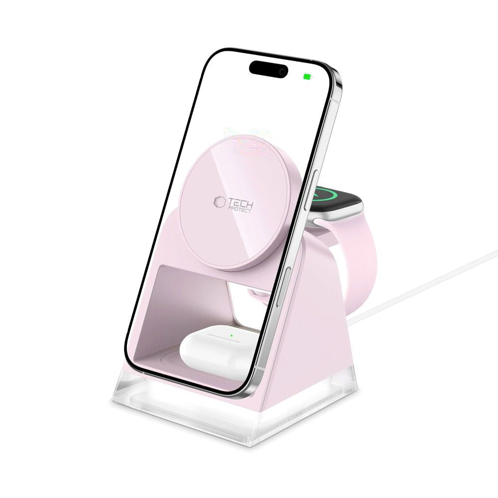 Drahtloses Netzladegerät Tech-Protect A43 3in1, 15W, 1.67A, Rosa