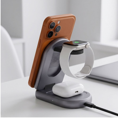 Caricatore da rete wireless Tech-Protect A53 3in1, 25W, Grigio