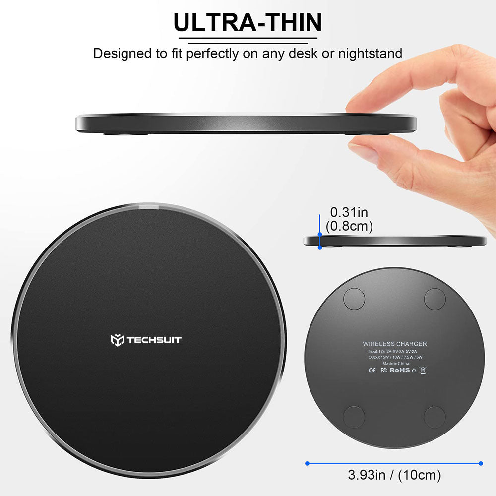 Caricabatterie Wireless Rete Techsuit CHWR031 Premium, 15W, 1.67A, Nero