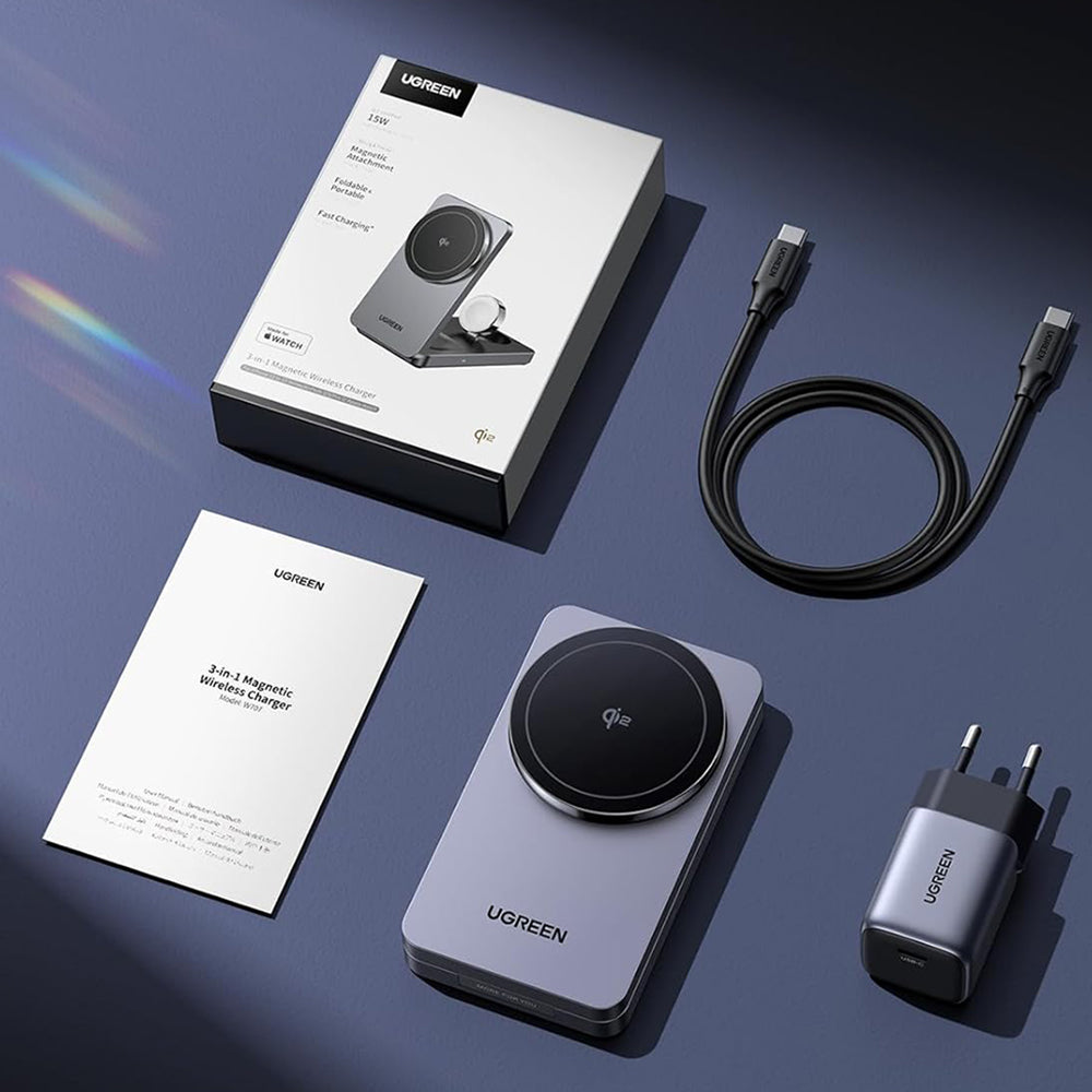 Chargeur Réseau Sans Fil UGREEN W707 3en1, 25W, 1.67A, Gris