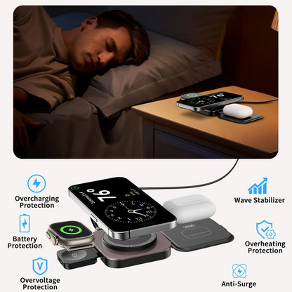 Chargeur Réseau Sans Fil XO Design CX035 3en1, 15W, 1.67A, Noir