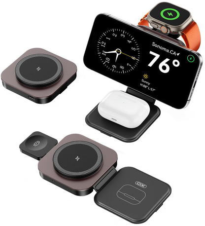 Chargeur Réseau Sans Fil XO Design CX035 3en1, 15W, 1.67A, Noir
