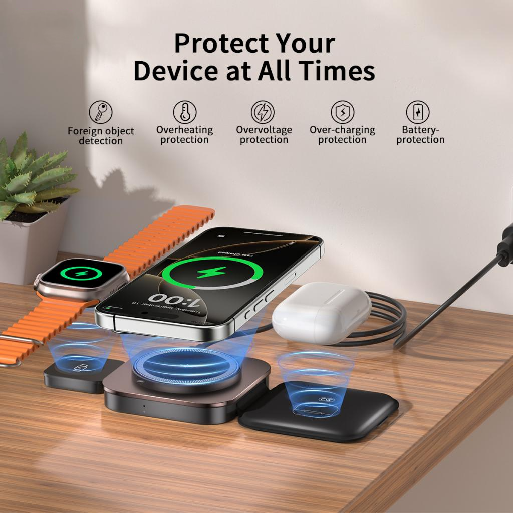 Chargeur Réseau Sans Fil XO Design CX035 3en1, 15W, 1.67A, Noir