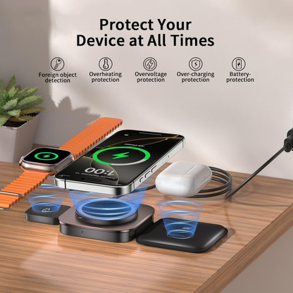 Chargeur Réseau Sans Fil XO Design CX035 3en1, 15W, 1.67A, Noir