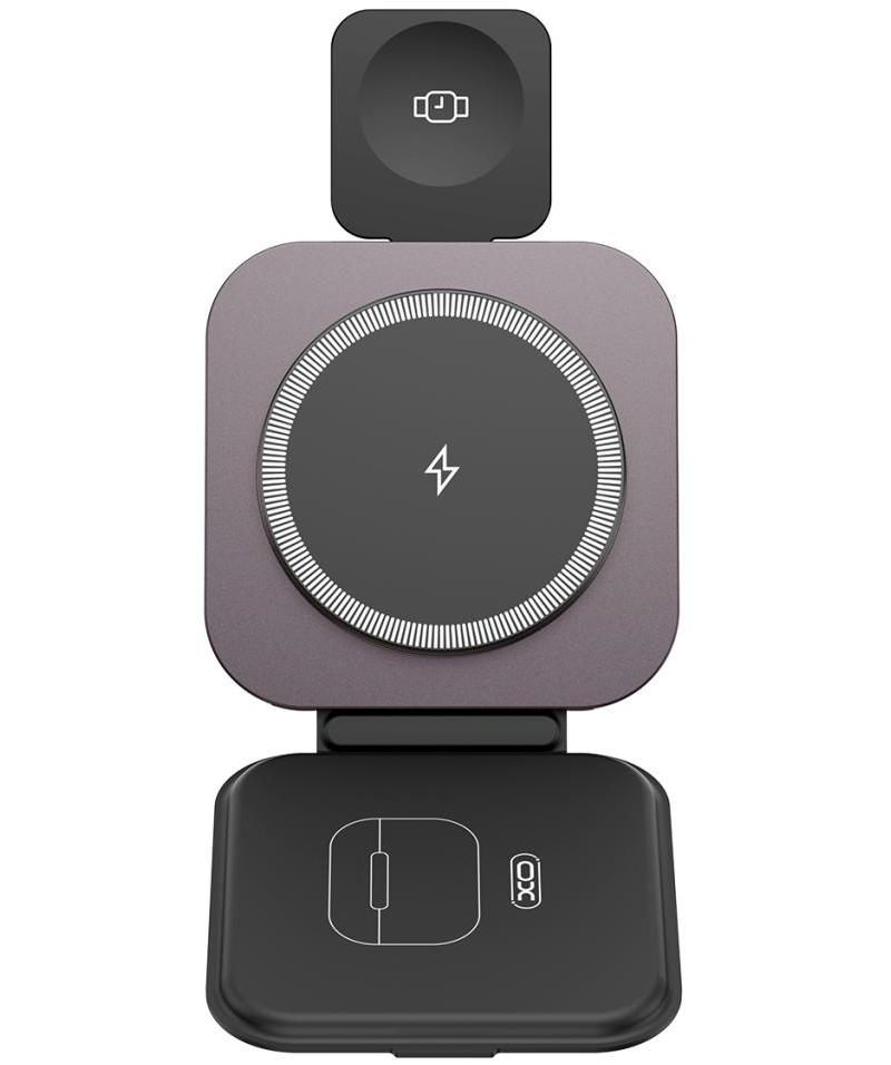 Chargeur Réseau Sans Fil XO Design CX035 3en1, 15W, 1.67A, Noir