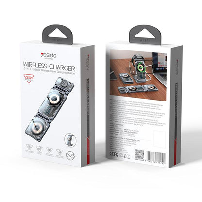 Caricabatterie Wireless Yesido DS25 3in1, 15W, 1.67A, Nero