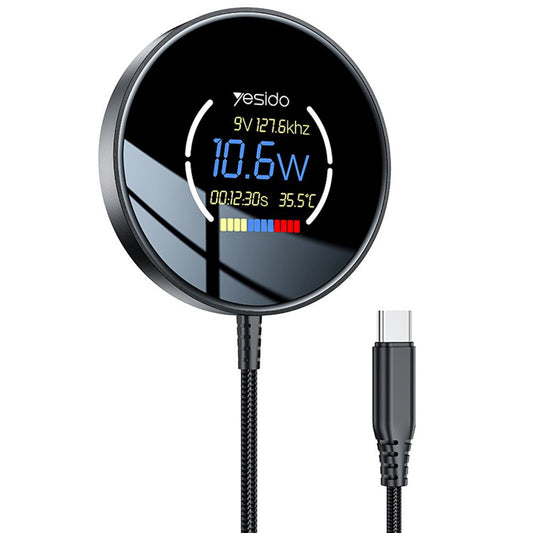 Chargeur Réseau Sans Fil Yesido DS28 Display, 15W, 1.67A, Noir