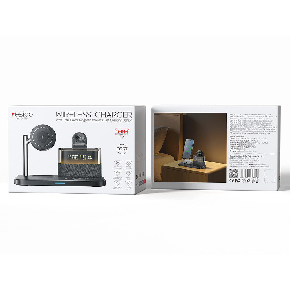 Drahtloses Netzladegerät Yesido DS37 Display 3in1, 25W, 1.67A, Schwarz