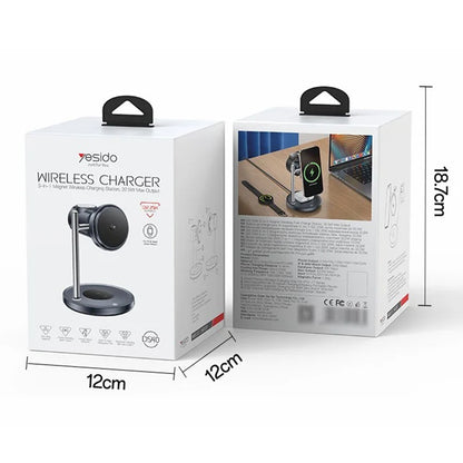 Chargeur Réseau Sans Fil Yesido DS40 3en1, 25W, 1.67A, Noir