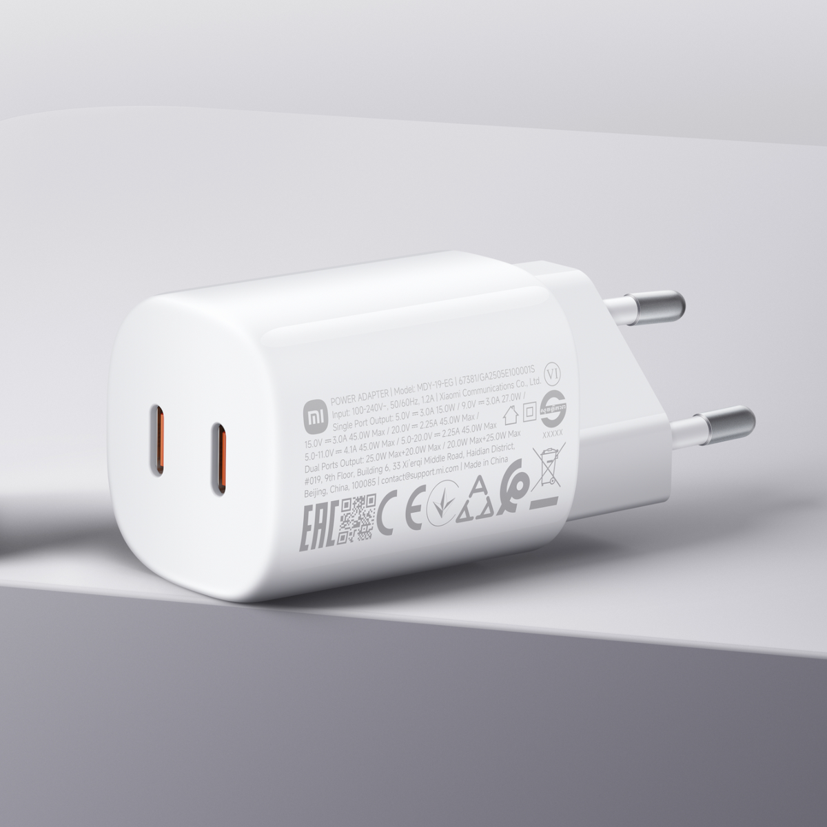 Xiaomi Nano Turbo Wall Charger, 45W, 3A, 2 x USB-C, White BHR087OEU