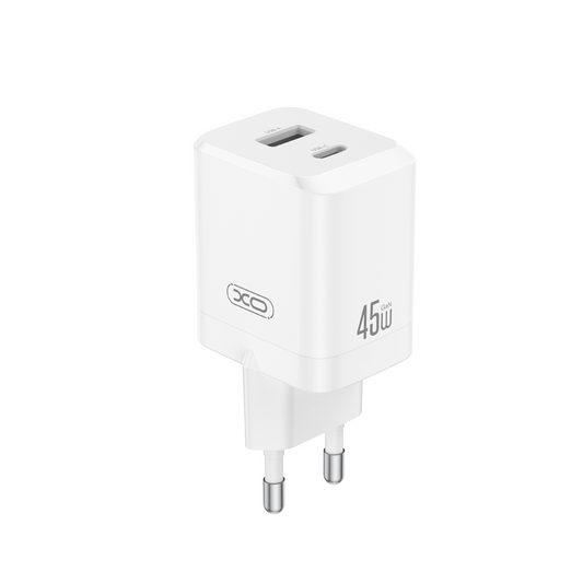 Caricabatterie Rete XO Design CE36, 45W, 3A, 1 x USB-A - 1 x USB-C, Bianco