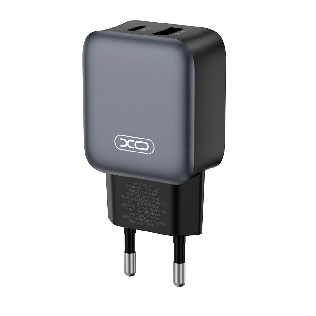 Netzladegerät XO Design L154, 20W, 3A, 1 x USB-A - 1 x USB-C, Schwarz