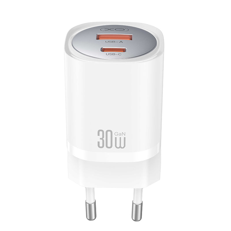 Caricabatterie Rete XO Design CE21, 30W, 3A, 1 x USB-A - 1 x USB-C, Bianco