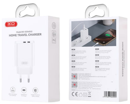 Chargeur Réseau XO Design CE34, 12W, 2.4A, 2 x USB-A, Blanc