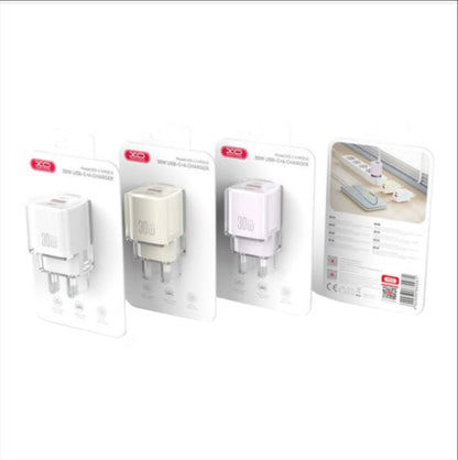 Caricatore da rete XO Design L149, 30W, 3A, 1 x USB-A - 1 x USB-C, Bianco
