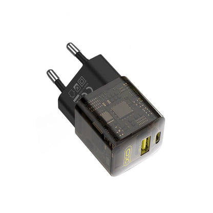 Caricabatterie Rete XO Design CE05, 30W, 3A, 1 x USB-A - 1 x USB-C, Marrone