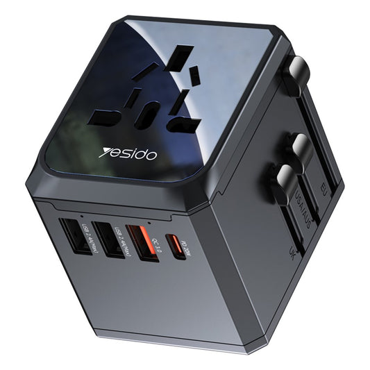 Chargeur Réseau Yesido MC24 Travel, 20W, 3A, 3 x USB-A - 1 x USB-C, Noir