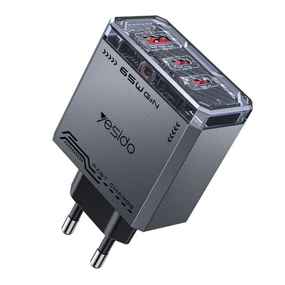 Netzladegerät Yesido YC101, 65W, 3.25A, 1 x USB-A - 2 x USB-C, Schwarz