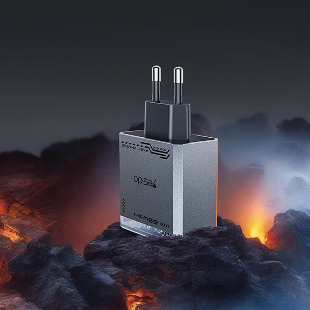 Netzladegerät Yesido YC101, 65W, 3.25A, 1 x USB-A - 2 x USB-C, Schwarz