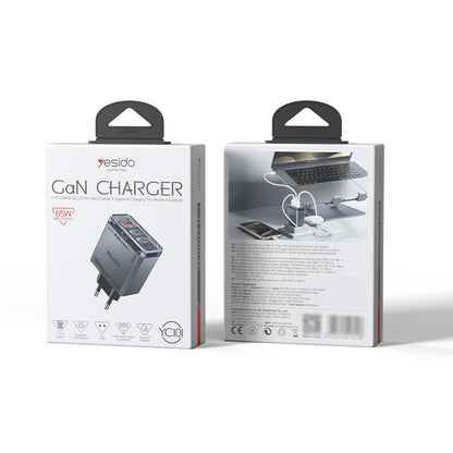 Netzladegerät Yesido YC101, 65W, 3.25A, 1 x USB-A - 2 x USB-C, Schwarz