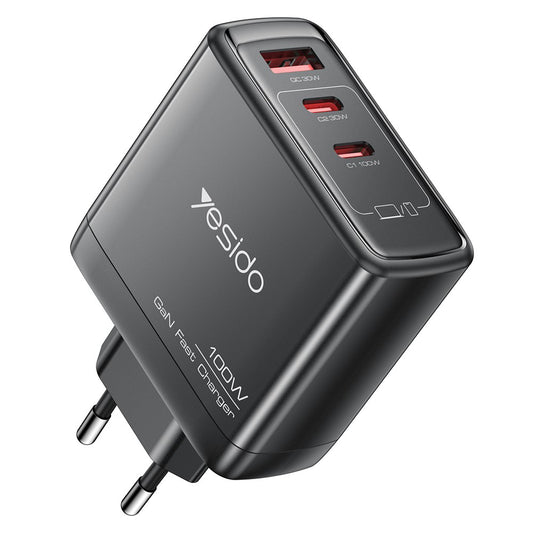 Chargeur Réseau Yesido YC142, 100W, 5A, 1 x USB-A - 2 x USB-C, Noir