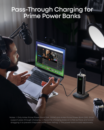 Anker Ladestation für externe Prime Batterie, 150W, 5A, 1 x Pogo Pin - 1 x USB-A - 2 x USB-C, Schwarz A1903G11