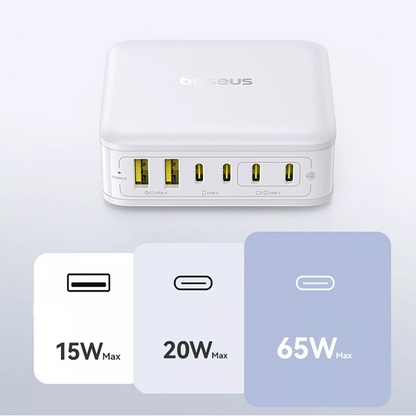 Baseus EnerFill FH21 Ladestation Ladegerät, 120W, 2 x USB-A - 4 x USB-C, Weiß E0120T01