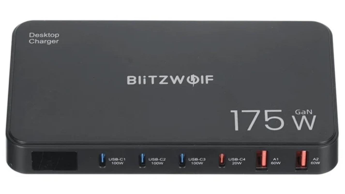 Chargeur Station BlitzWolf BW-S30, 175W, 5A, 2 x USB-A - 4 x USB-C, Noir