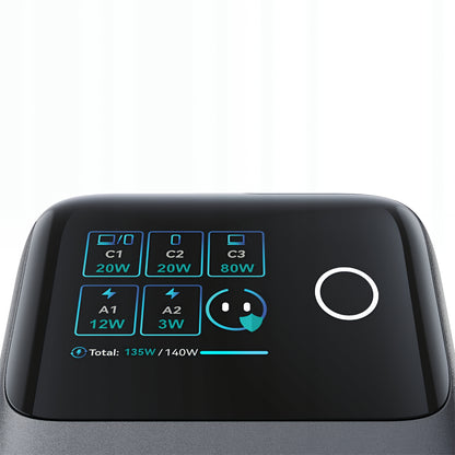 Caricabatterie Stazione Con Cavo USB-C Joyroom Podix JR-TRD01, 140W, 1 x USB-C - 2 x USB-A, Grigio