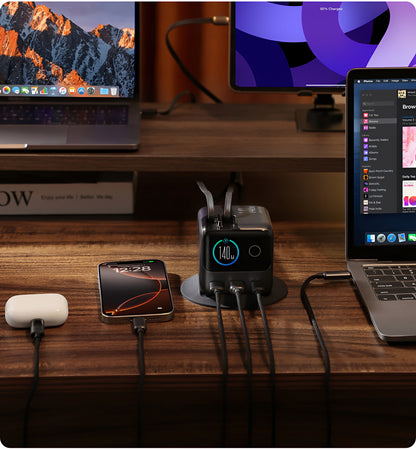 Caricabatterie Stazione Con Cavo USB-C Joyroom Podix JR-TRD01, 140W, 1 x USB-C - 2 x USB-A, Grigio