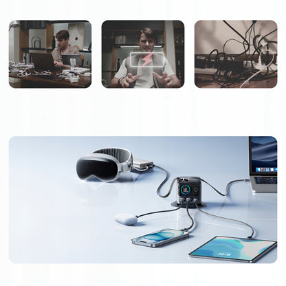 Caricabatterie Stazione Con Cavo USB-C Joyroom Podix JR-TRD01, 140W, 1 x USB-C - 2 x USB-A, Grigio