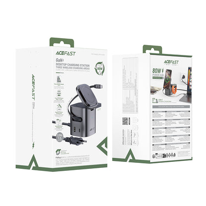 Ladestation mit USB-C Kabel Acefast Z9 QI 6in1, 80W, 1 x USB-C - 1 x USB-A, Schwarz