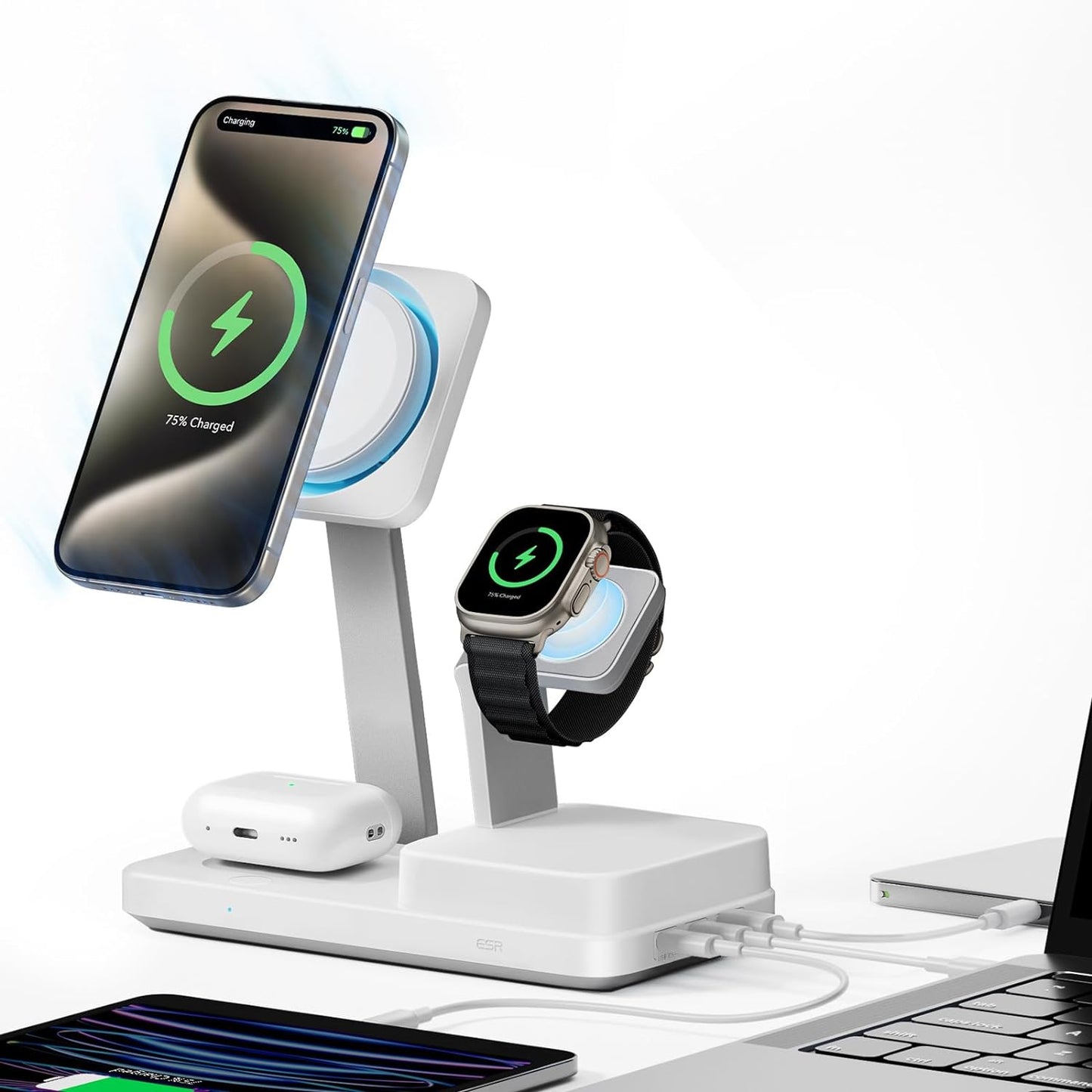 Ladestation ESR CryoBoost QI 6in1, 100W, 2 x USB-A - 1 x USB-C, Weiß