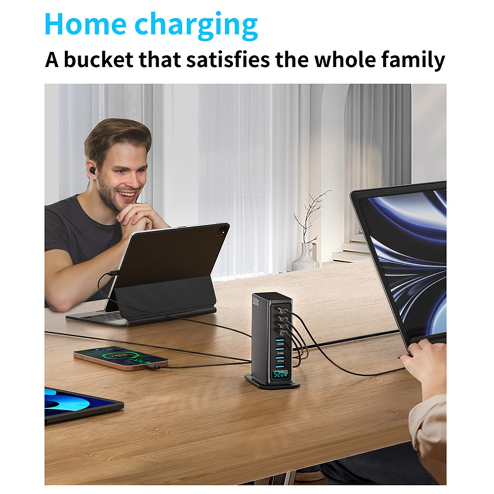 Chargeur Station OEM, 520W, 5A, 4 x USB-A - 4 x USB-C, Gris