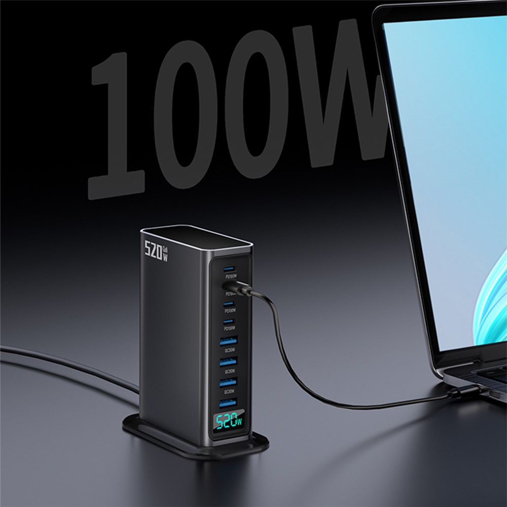 Chargeur Station OEM, 520W, 5A, 4 x USB-A - 4 x USB-C, Gris
