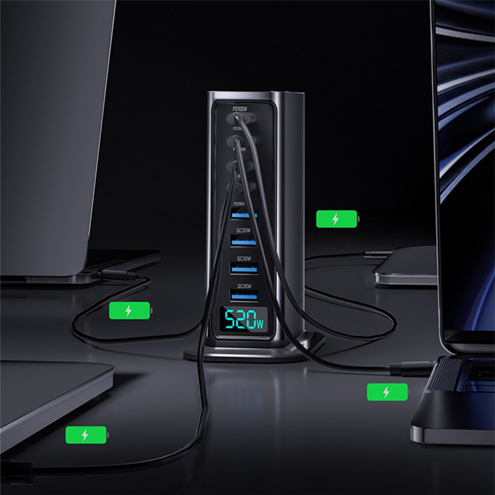 Chargeur Station OEM, 520W, 5A, 4 x USB-A - 4 x USB-C, Gris