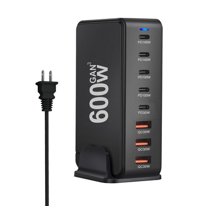 Caricatore Stazione OEM, 600W, 4 x USB-A - 4 x USB-C, Nero
