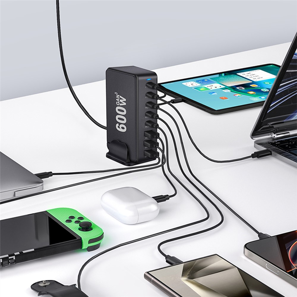 Caricatore Stazione OEM, 600W, 4 x USB-A - 4 x USB-C, Nero