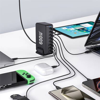 Caricatore Stazione OEM, 600W, 4 x USB-A - 4 x USB-C, Nero
