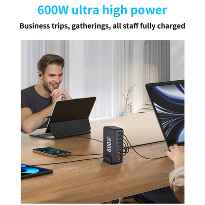 Caricatore Stazione OEM, 600W, 4 x USB-A - 4 x USB-C, Nero