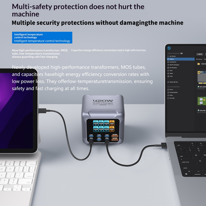 OEM Ladestation Ladegerät BK-126D, 140W, 5A, 2 x USB-A - 6 x USB-C, Grau