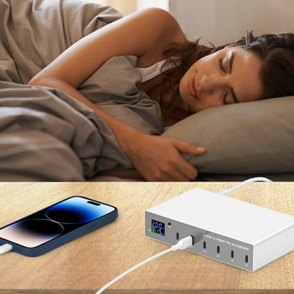 OEM Ladestation WLX-X6P Ladegerät, 140W, 3A, 6 x USB-C, Silber
