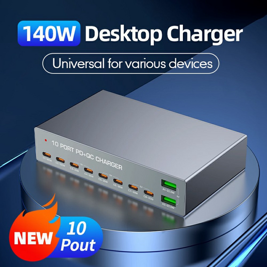 Caricatore Stazione OEM WLX-X6Y, 140W, 5A, 2 x USB-A - 8 x USB-C, Argento