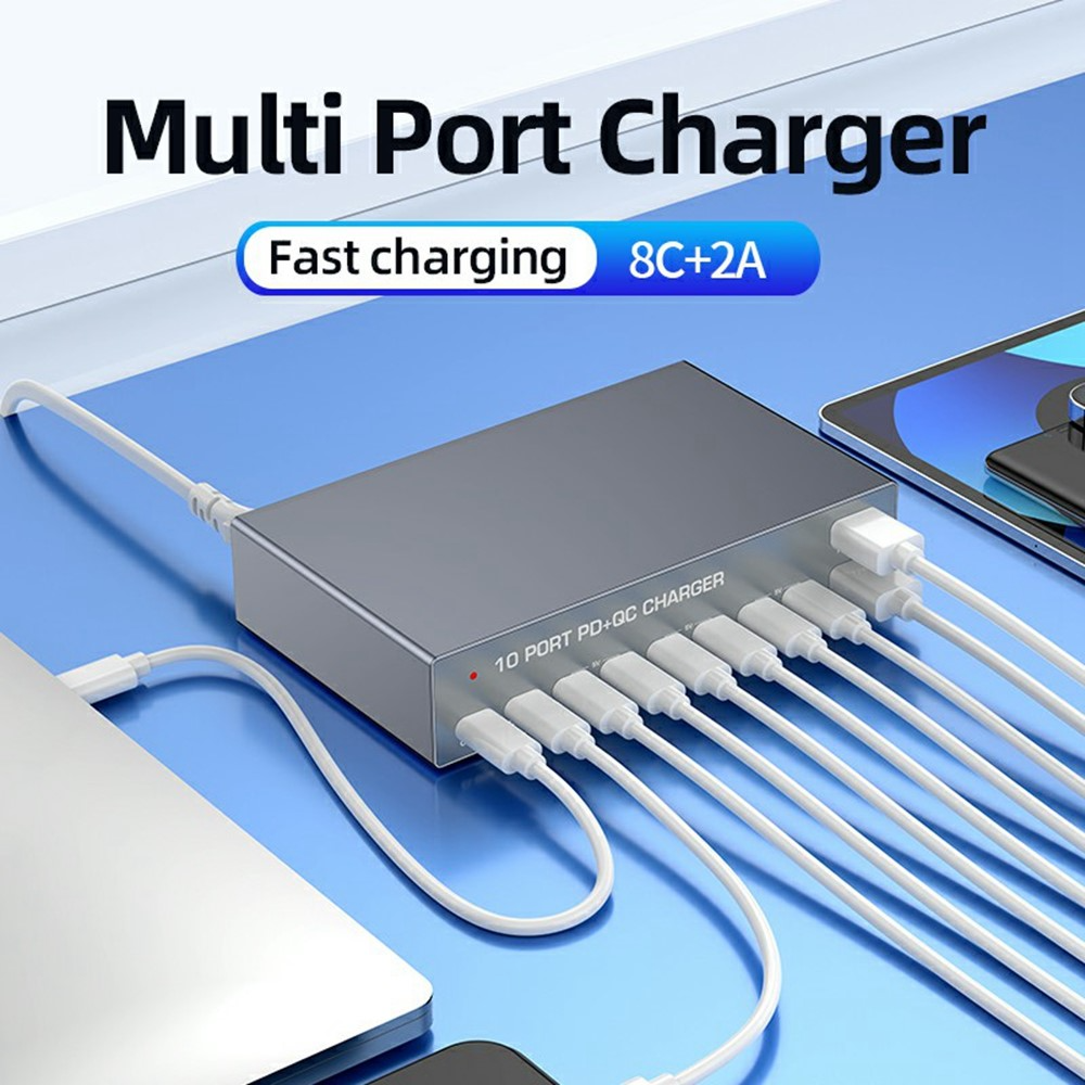 Chargeur Station OEM WLX-X6Y, 140W, 5A, 2 x USB-A - 8 x USB-C, Argent