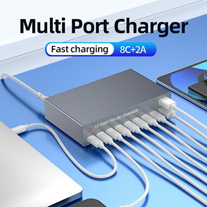 Chargeur Station OEM WLX-X6Y, 140W, 5A, 2 x USB-A - 8 x USB-C, Argent