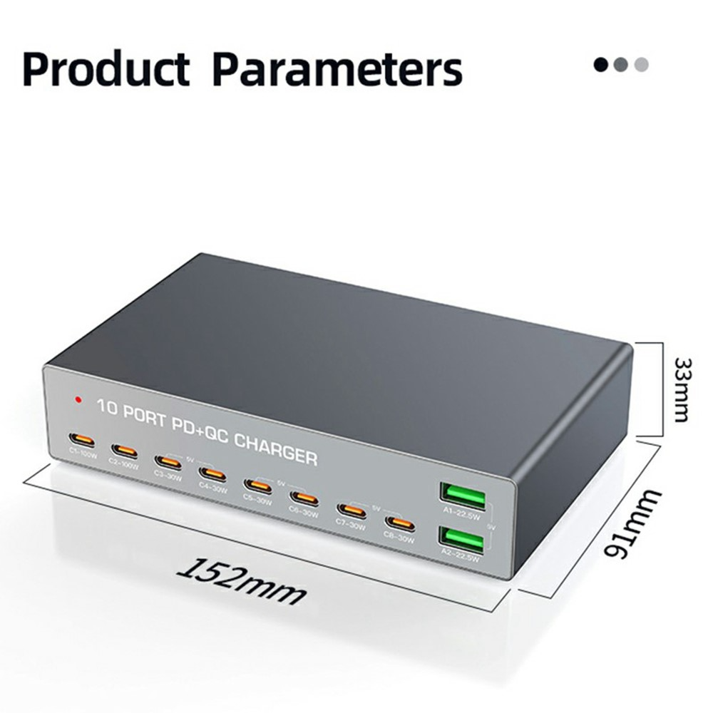 Chargeur Station OEM WLX-X6Y, 140W, 5A, 2 x USB-A - 8 x USB-C, Argent