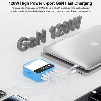 Chargeur Station Relife Q2, 120W, 5A, 4 x USB-A - 4 x USB-C, Bleu