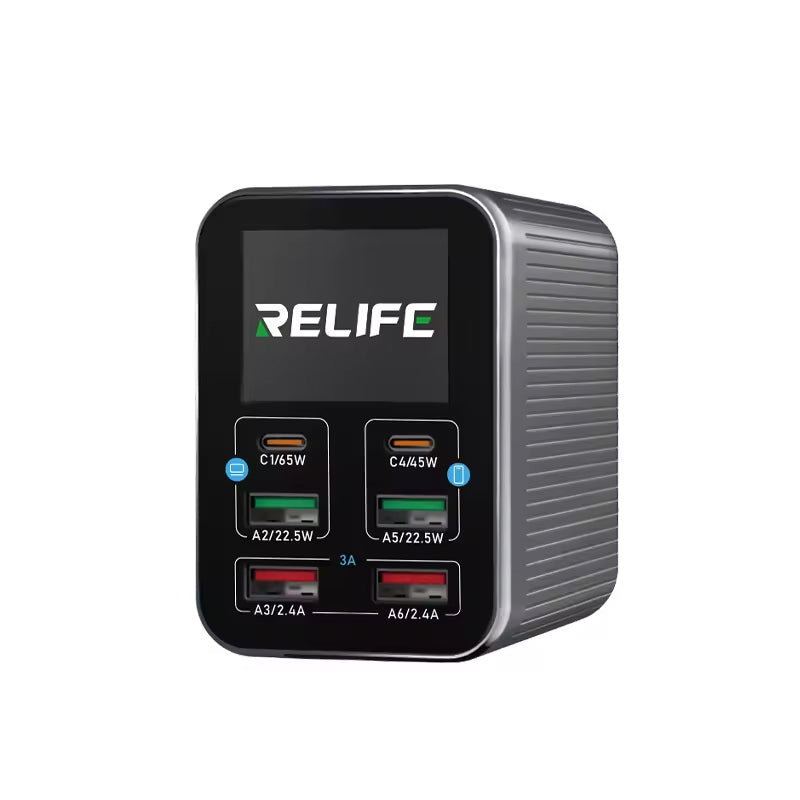 Ladestation Relife Q4, 72W, 5A, 2 x USB-C - 4 x USB-A, Grau